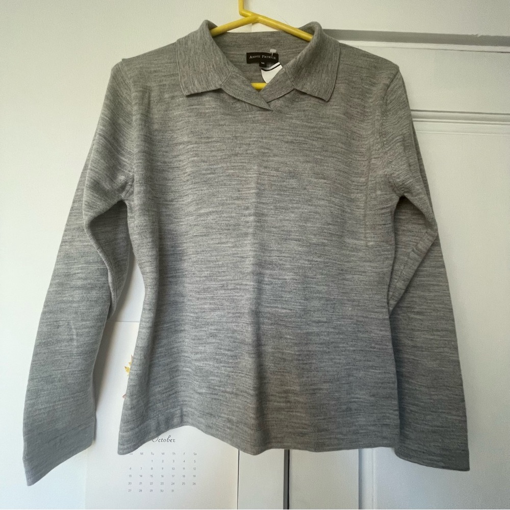 100% merino wool polo sweater collared gray small medium vintage nwt